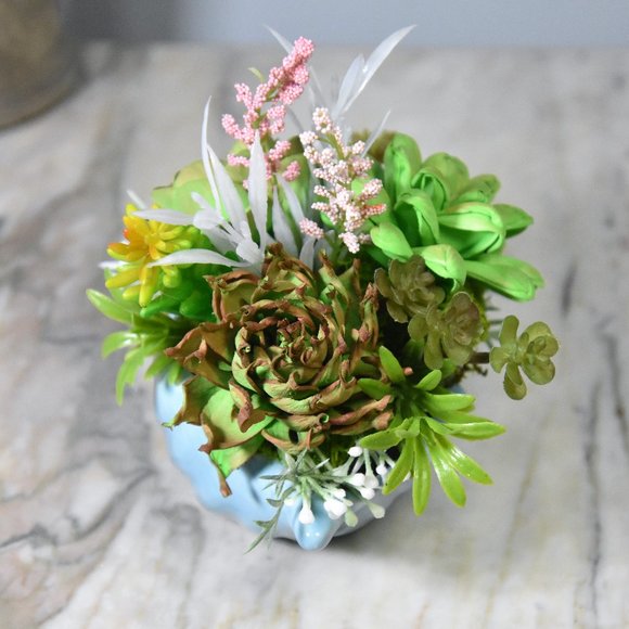 Blue seashell planter fille with sustainable Sola wood airbrushed succulents - - Picture 5 of 7